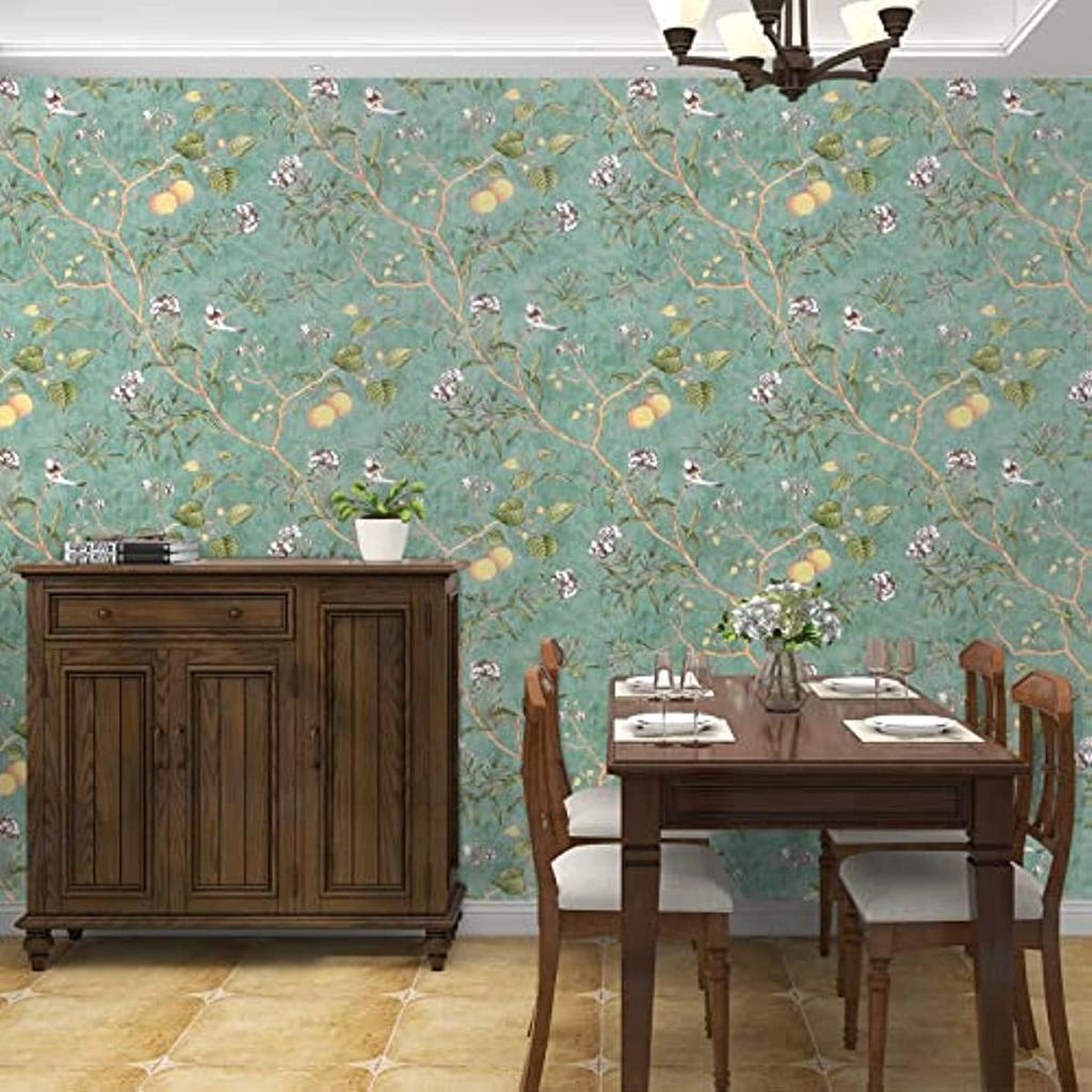 Vintage Botanical Birds Peel and Stick Wallpaper Vinyl Self Adhesive Wallpaper Green Removable Contact Paper for Home Decor
