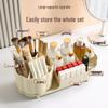 Rotating Cosmetic Organizer: Large Capacity Desk Storage & Lipstick Holder with Brush Compartments.