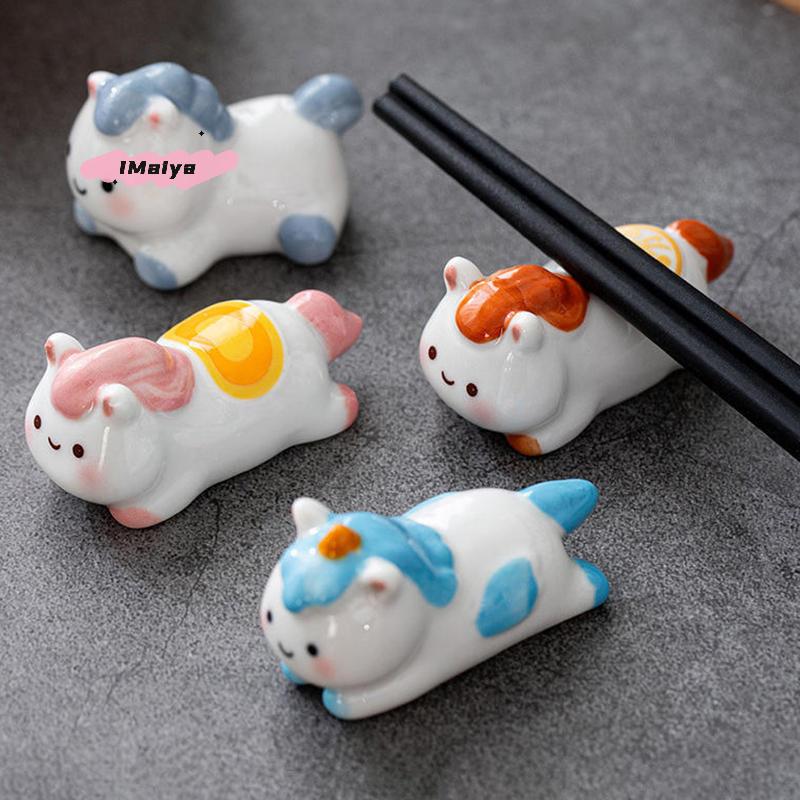 Cute Ceramic Horse Chopstick Rest Rack with Spoon Fork Knife Stand - Flatware Organizer Kitchen Table Decor for Horse Year