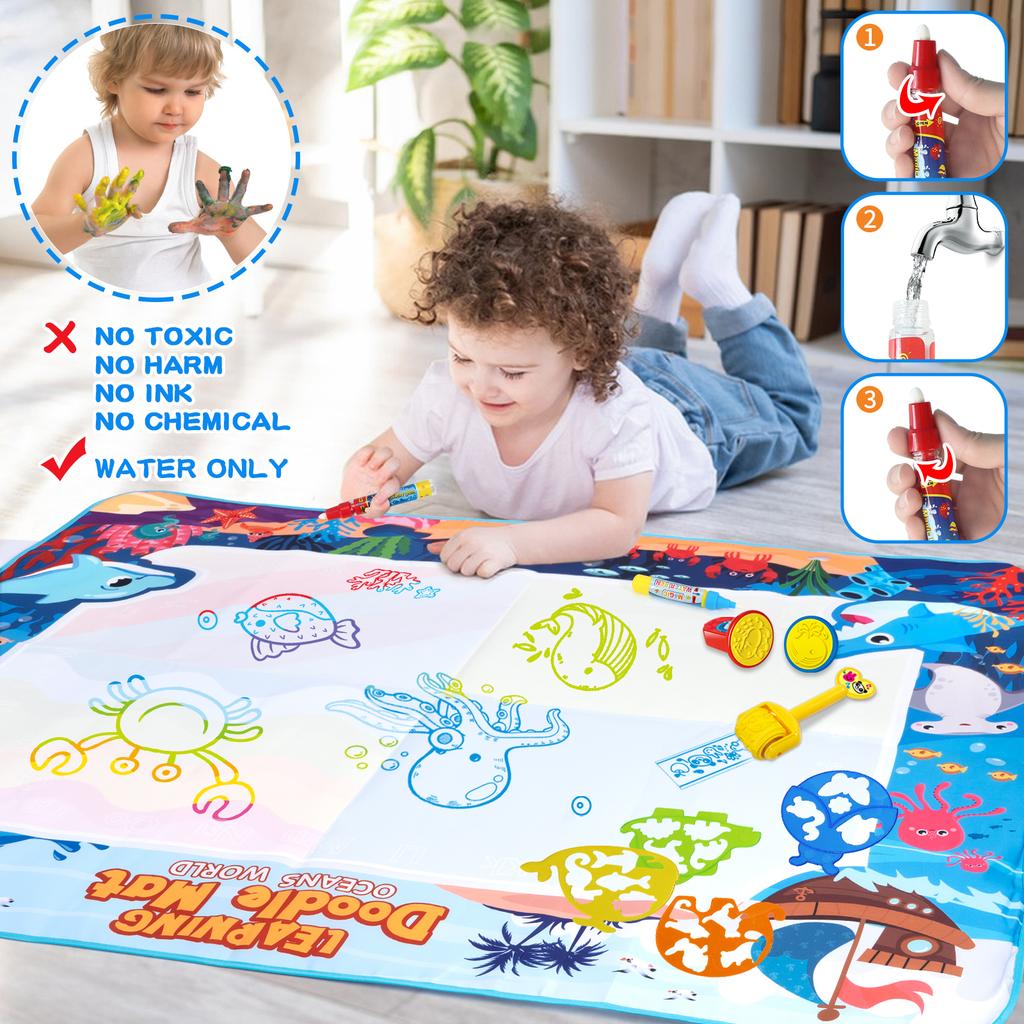 120x90CM Magic Water Drawing Mat Coloring Doodle With Reusable Magic Pens Montessori Painting Board Educational Toys Kids Gifts