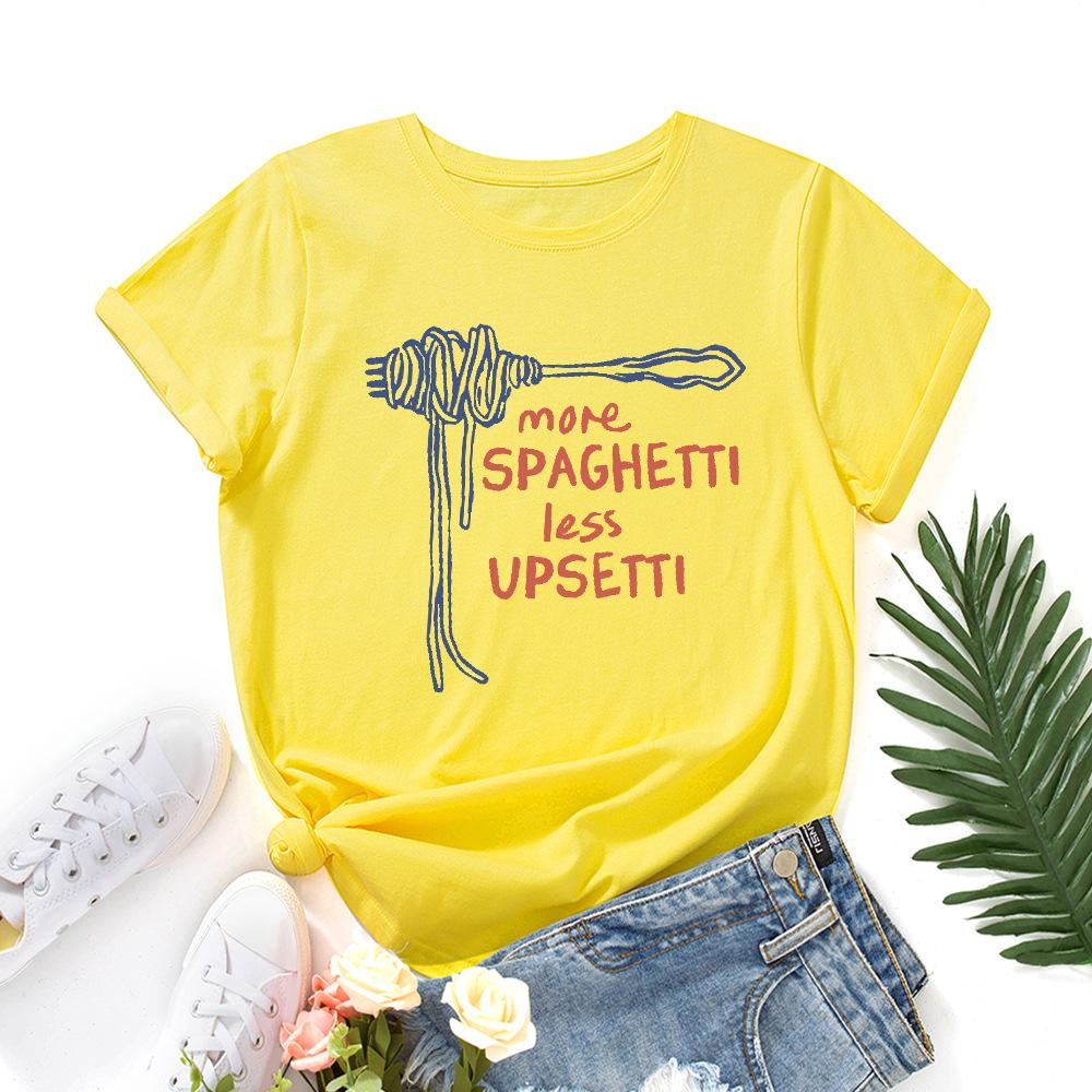 Less Upsetti Cotton T-Shirt Short Sleeve Round Neck Women 2d Print Tops