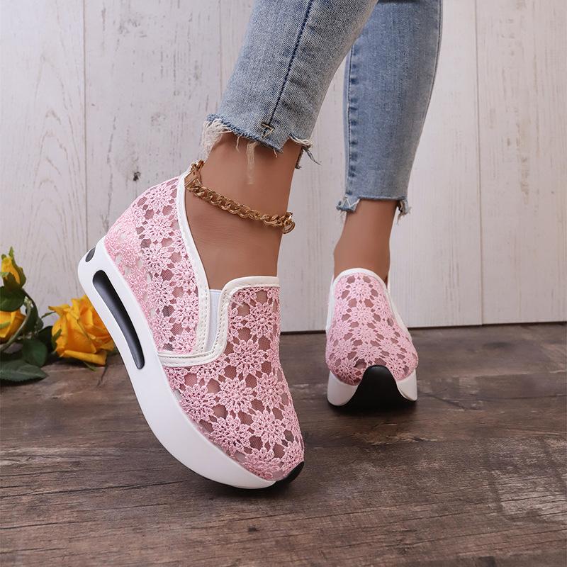 Lace Mesh Women Sport Shoes Summer Lightweight Casual Tennis Sneakers Elegant Cute Leisure Non Slip Wedge Shoes  Mujer 42
