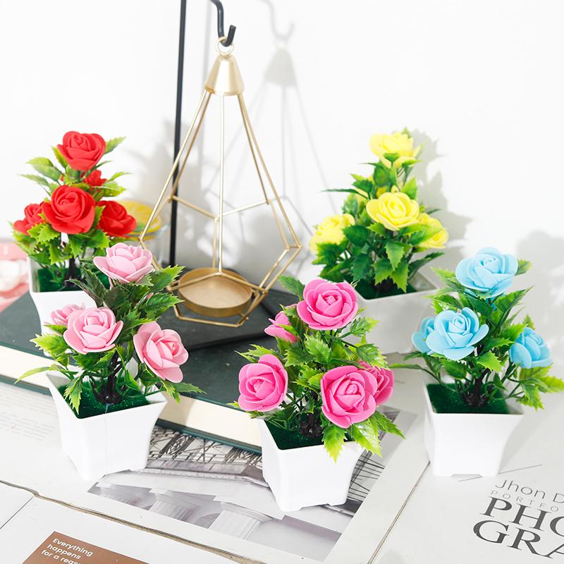 Artificial Plants Small Bonsai Home Christmas Wedding Decoration Fake Flowers Rose Potted Ornament Office Garden Desk Accessory