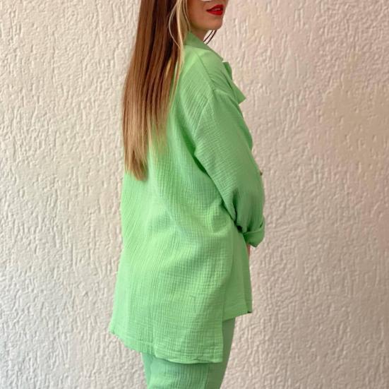 Summer 2 Piece Outfit for Women Oversized Button Down Long Sleeve Shirt And Cropped Pants Set Casual Loungewear Tracksuit