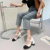 Fashion 2025 Women Pumps Sandals High Heels ShoesSquare Toe Retro Leather Sandals Black White Patchwork Walking Shoes Retro Female