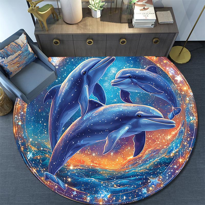 Dolphins Round Area Rug,Carpet Rug for Living Room Bedroom Sofa Playroom Decor,Non-slip Floor Mat