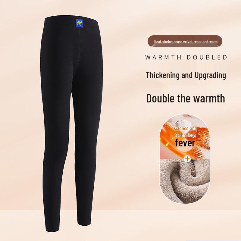 

Женские леггинсы с высокой талией на флисовой подкладке из овечьей шерсти - Большие размеры, ветрозащитные брюки из верблюжьей шерсти для осени/зимы 3XL 72.5-82.5kg чёрный
