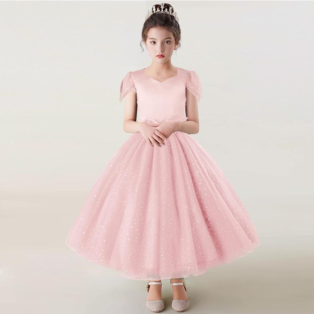 VIISEN Piano Recital Long Junior Elegant Formal Dress with Suitable for Size Children's Dress, Girls' Dress, Dress, Ribbon, Stage, Concerts, Weddings,