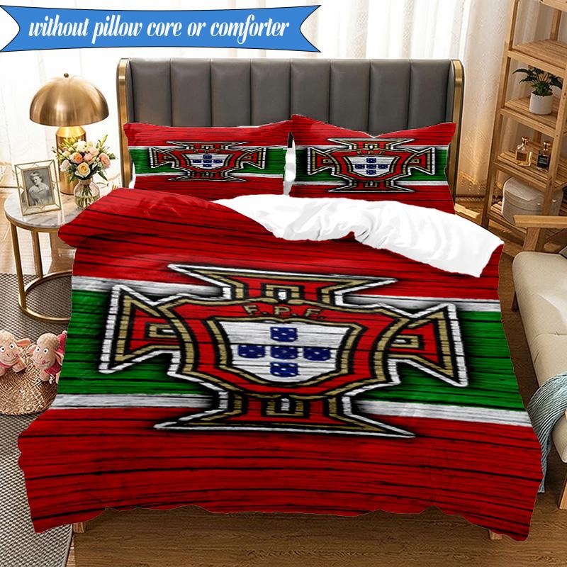 3PCS Portugal's National Emblem Bedding Set 2D Printing (Includes 1 Duvet Cover + 2 Pillowcases Coreless), Bedroom decor,Fan gift