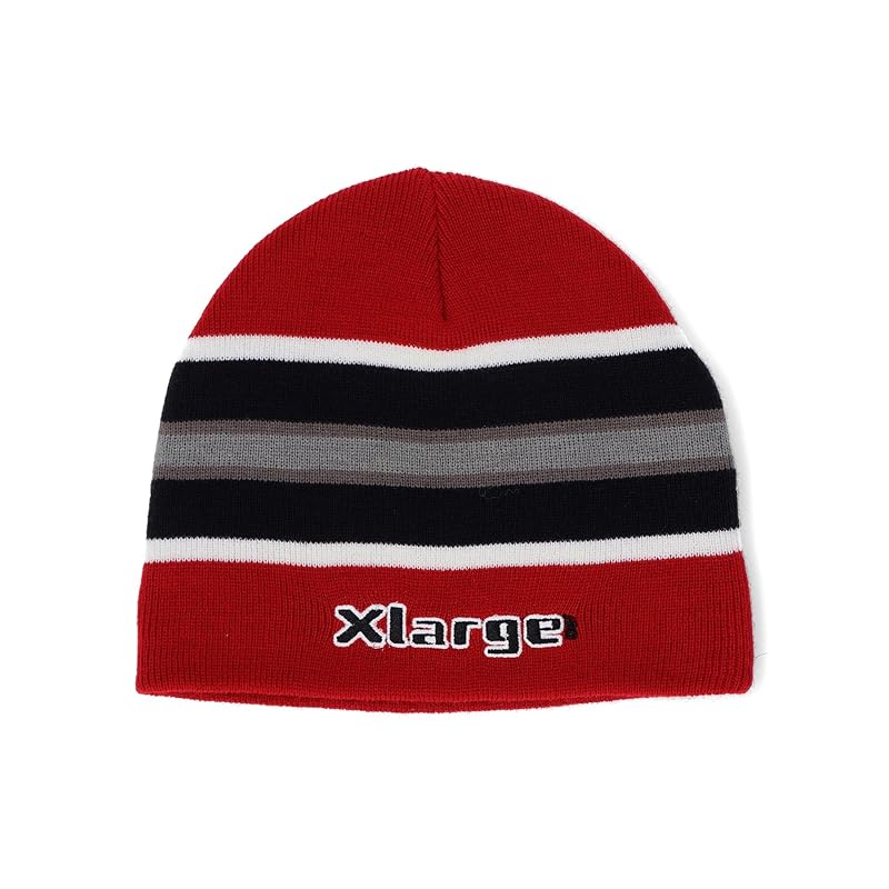 

[Extra Large] beanie SCRATCH LOGO STRIPED SINGLE BEANIE men s RED