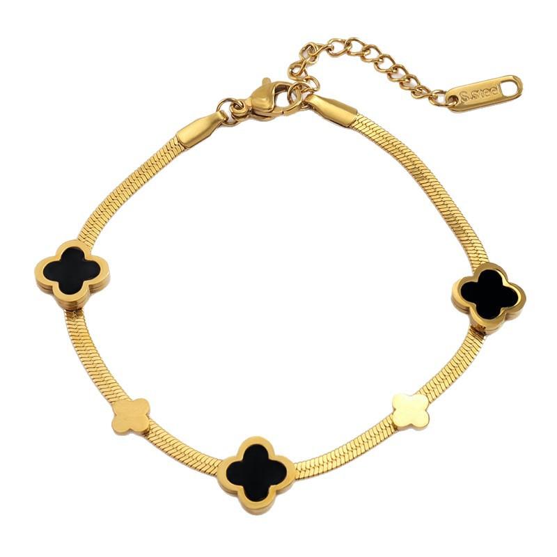 New Four Leaf Clover Women's Bracelet Black Dripping Oil Titanium Steel Bracelet