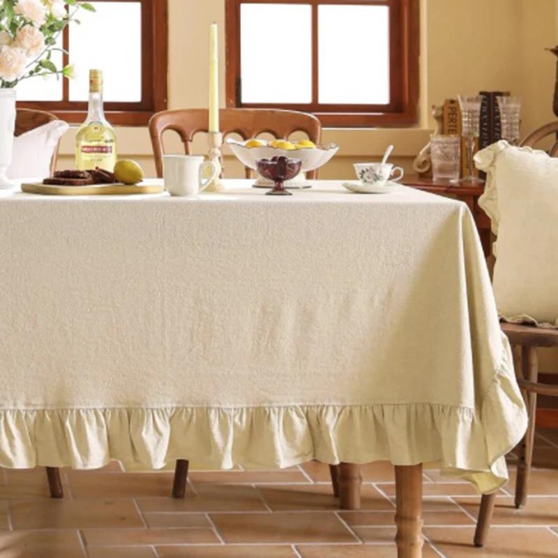 100% Cotton Table Cover Red Farmhouse Ruffle Tablecloth Soft Water-washed Tablecloths for Rectangle Party Wedding Decor Durable