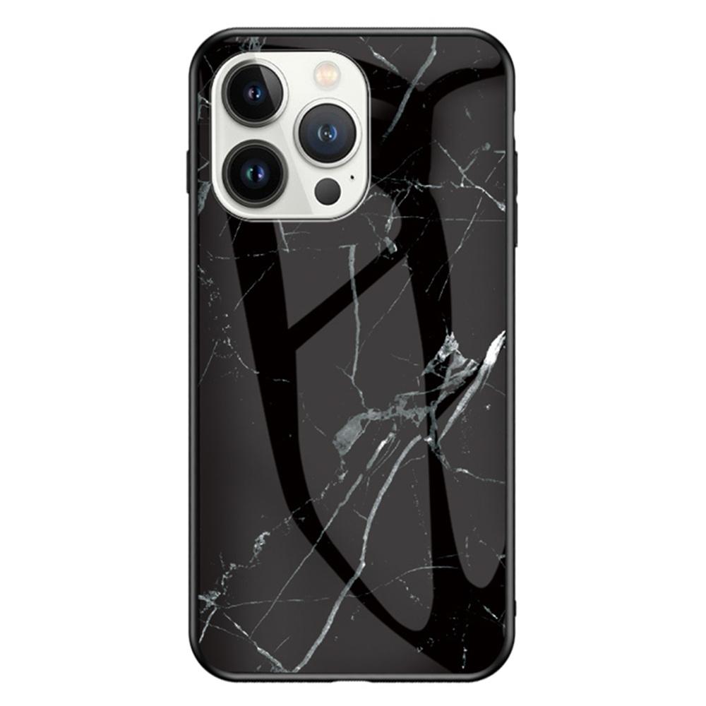For iPhone 16 Pro Case Marble Pattern Tempered Glass+PC+TPU Protective Phone Cover