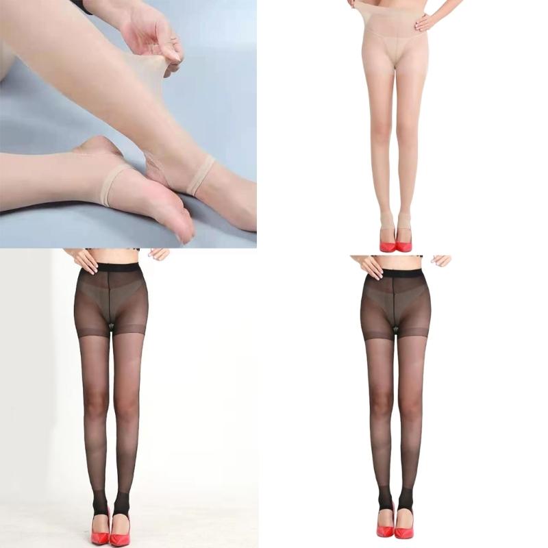 Women Summer Ultra Thin Sheer Footless Stirrup Tights Stockings Solid Color Control Top Silk Pantyhose Dance Leggings