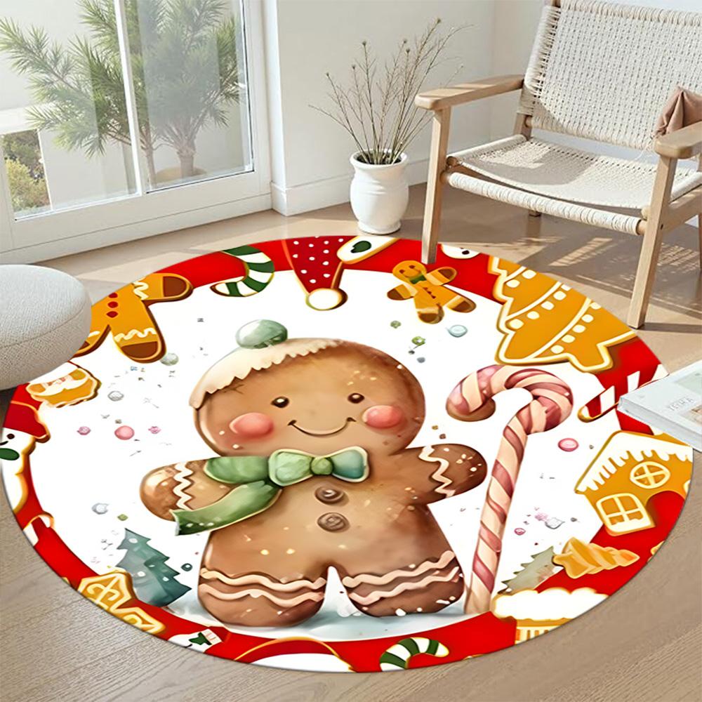 Gingerbread Man Round Office Rug Perfect for Decorate Room Entryway Playrooms Foyer Anti-slip Round Rug Office Home Decor