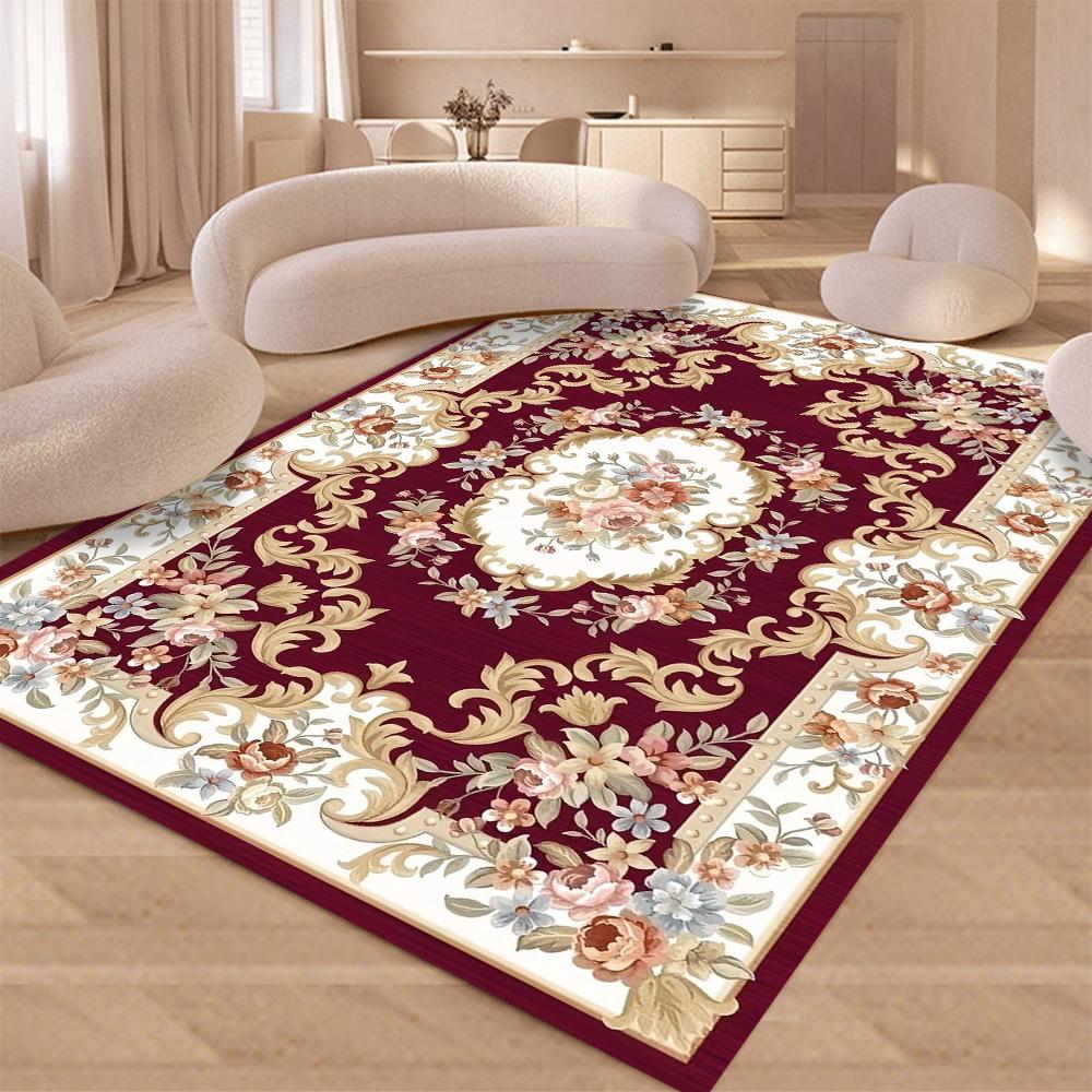 Europäischer Retro Floral Großer Teppich für Wohnzimmer Luxus Dekor Teppich Rutschfest Schlafzimmer Ankleidezimmer Waschbare Weiche Matte