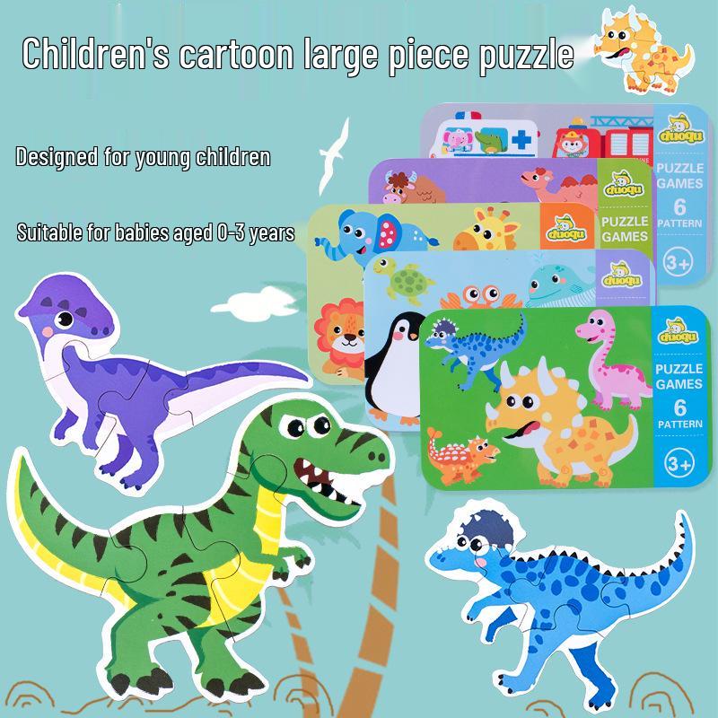 Toddler Wooden Dinosaur Early Learning Jigsaw Puzzle Toy, 3-6 Large Pieces, Educational & Advanced, Five-in-One Set