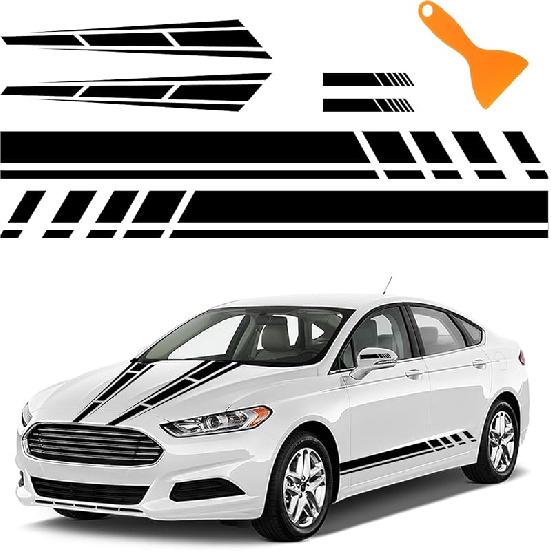 6PCS Racing Stripes For Cars - 2PCS Car Hood Decal + 2 Car Side Decals + 2 Car Mirror Stickers,Water-Resistant Stylish Car Decal Exterior CCar