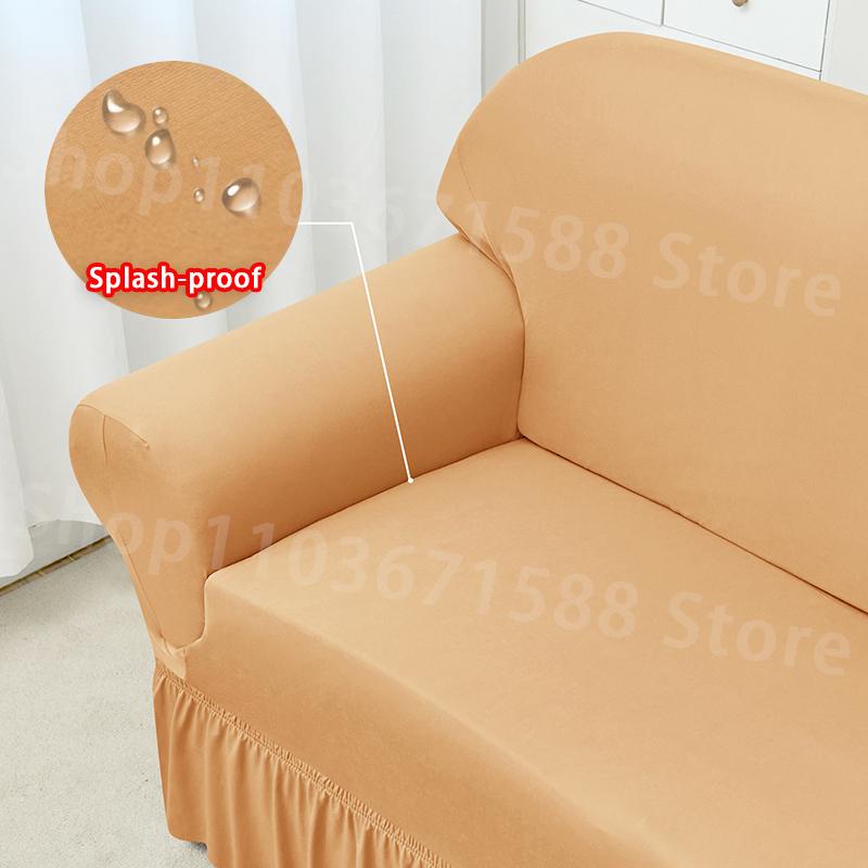 

1pc Stretch Sofa Cover Splashproof Sofa Covers With Skirt Solid Color Non-slip Sofa Slipcover For Bedroom Living Room Home Decor 1pc Single set(90-140cm)