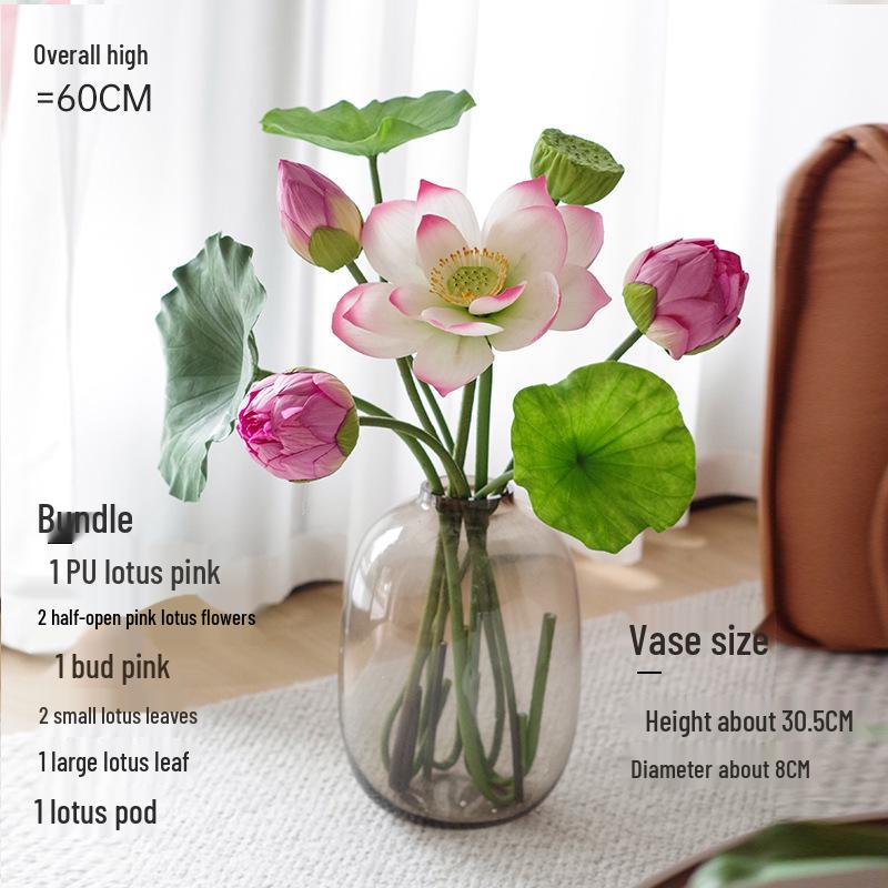 Chinese Lotus Artificial Flower Decoration for Living Room and Dining Table - Realistic Floral Arrangement with Lotus Leaf.