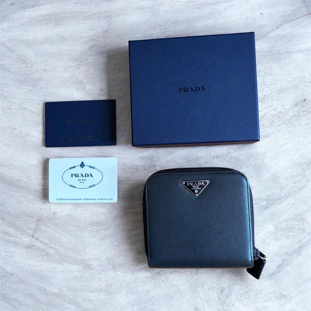 Used PRADA M521A Saffiano Bi-fold Wallet Brown with Box and Card