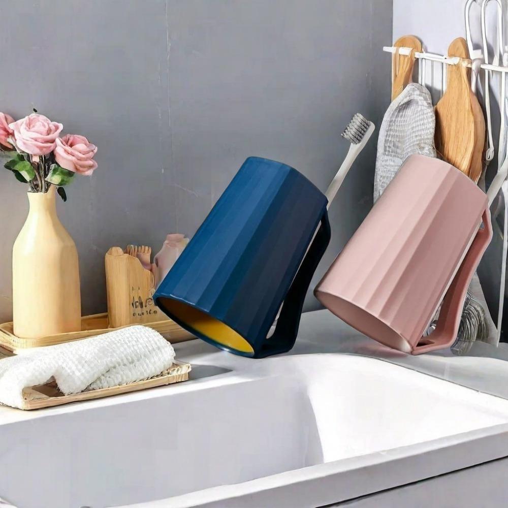 1Pc Durable Reusable Two Color Plastic Cups with Handles,Creative Toothbrush Holder, Wash Cup,Couple's Mouthwash Cup