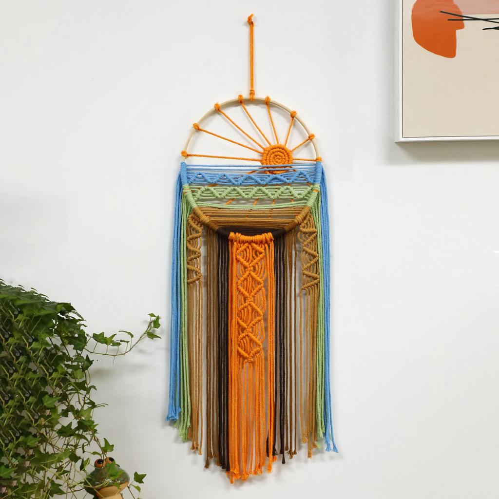 Macrame Dream Catcher Sunrise&Sunset Wall Decor Wall Hanging Decor Wall Art Boho Dreamcatchers for Bedroom Living Room Nursery