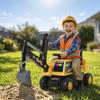 Ride-On Digger Excavator with Shovel, Steering Wheel, Rotatable Body, Adjustable Backrest, for Kids 1.5-3 Years, Yellow