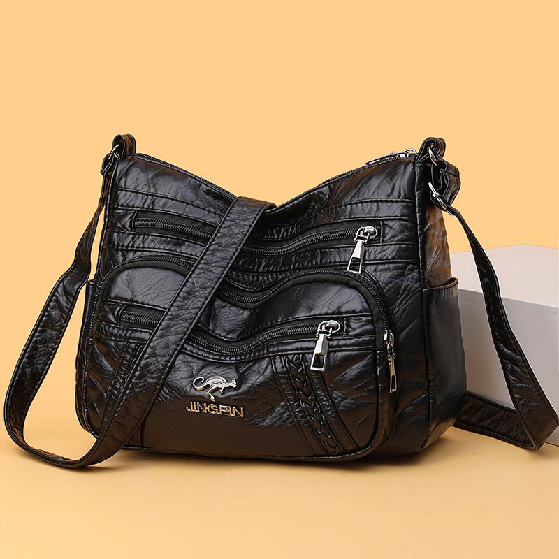 Dameveske i mykt skinn Middelaldrende morsveske Enkel skulder Crossbody-veske