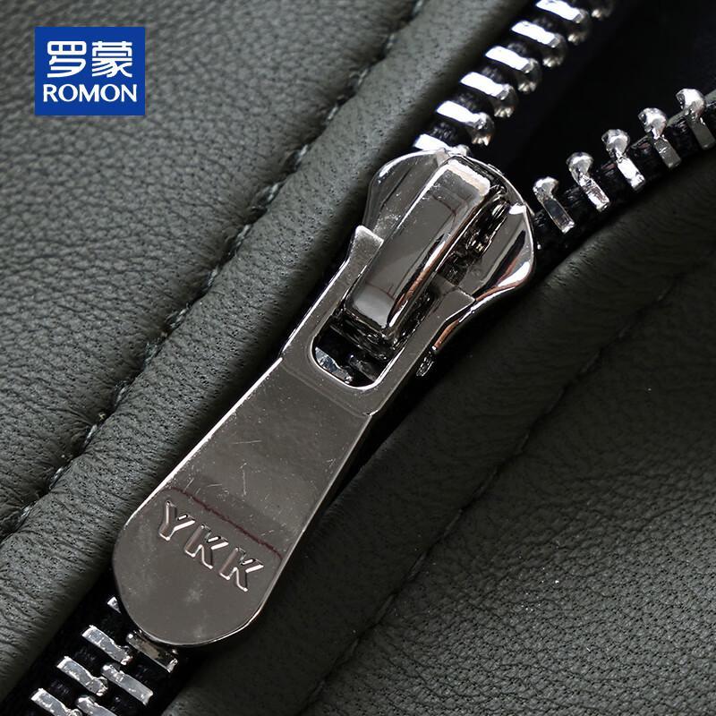 ROMON Men's Genuine Sheepskin Stand Collar Leather Jacket