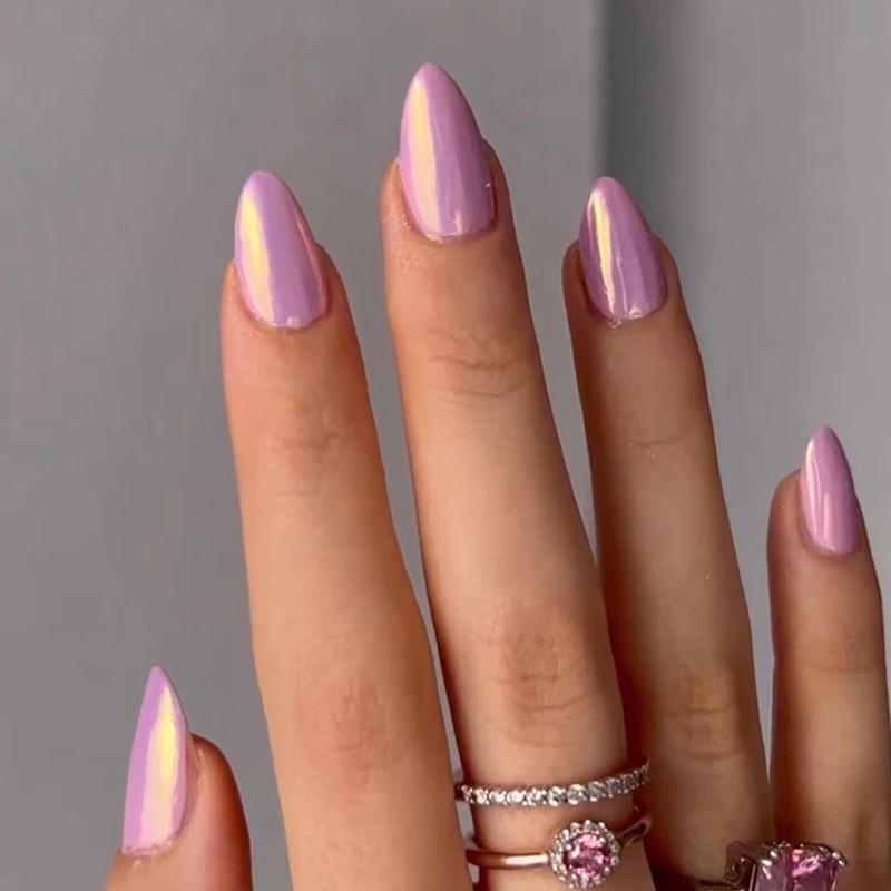 24Pcs French Green Short Almond Fake Nails With Wave Line Design Round Head Press On Nail Tips