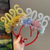 Hair Hoop 2026 Shiny Sequin Headband Elastic Festive Hairband with Plush Ribbons Colorful New Year Party Accessory