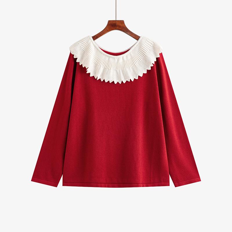 

Plus Size One-Shoulder Color Block Sweater, Spring 2026 – Elegant Loose Knit for Curvy Women XXXL (180-220 jin) червоний