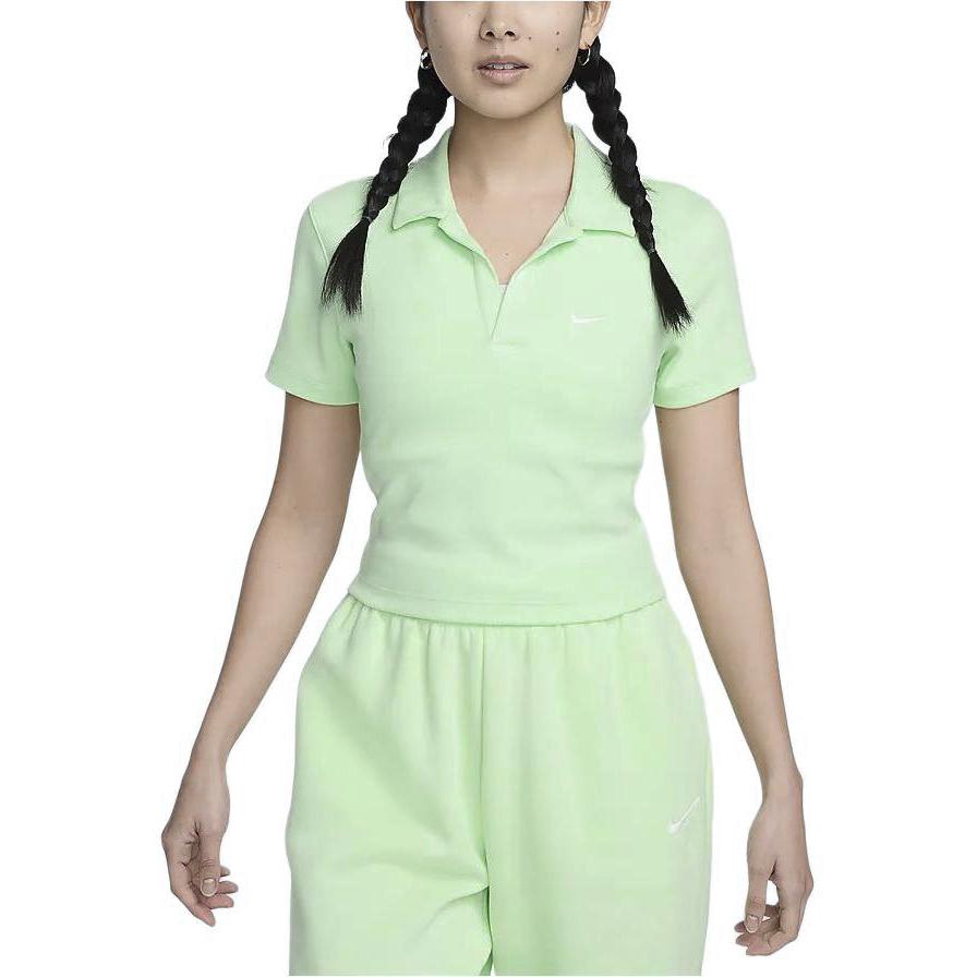 Nike Sportswear Essentials Solid Casual Pullover Short Sleeve Polo Women Tops Vapor-Green DV7885-376