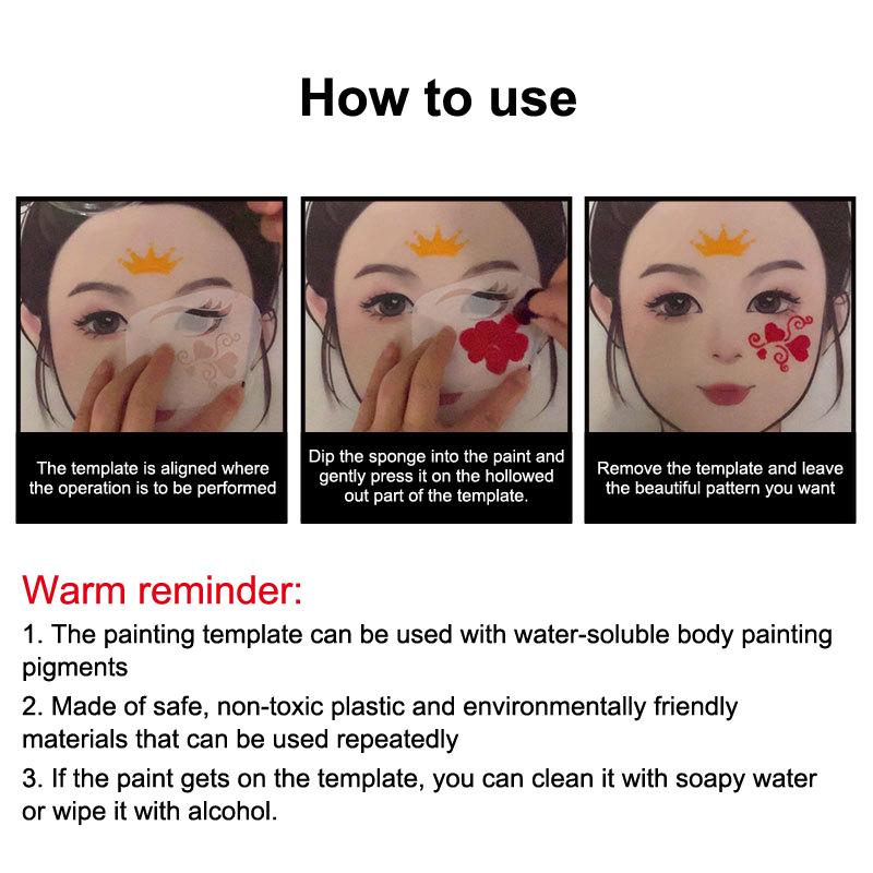 Pochoirs de Peinture pour le Visage Professionnels Pochoirs de Peinture pour le Corps Réutilisables Pour Adultes Enfants Modèles Faciles à Utiliser Pour Fêtes Outils de Maquillage