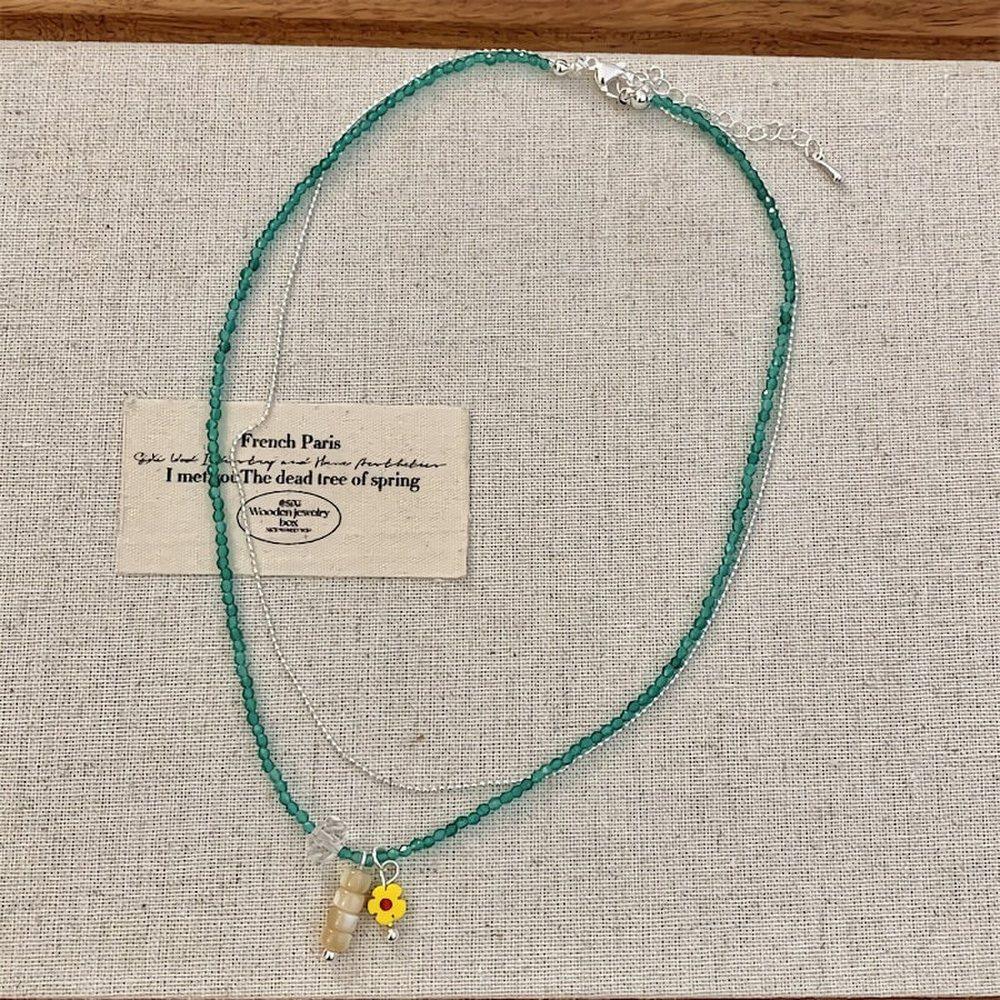 

Women s Yellow Flower Bead Chain Double Necklace