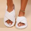 Fashion Shoes for Women Fashion Corduroy Cross Home Slippers Women Winter Warm Plush Slides Indoor Bedroom Soft Sole Cotton Slippers