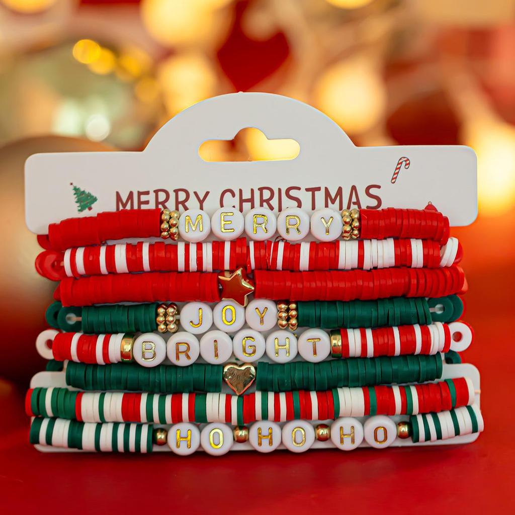 European-American Christmas Letter Clay and Irregular Beaded Bracelet Set