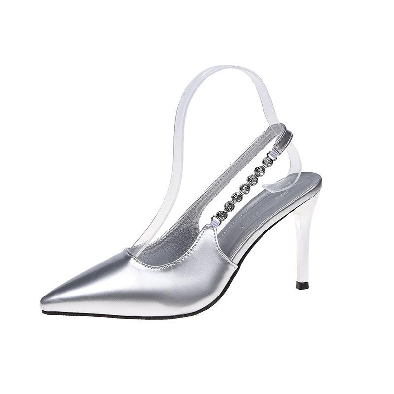 

Baotou sandals women wear high-heeled sandals women s summer new models are not tired, pointed feet French large size wide feet high heels 43 срібний