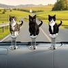 Spring Rocker Decoration Cat Car Ornament, Rocking Black White Figurine, 2D Acrylic Charm Flat Swaying Dashboard Decor for Vehicle, Interior