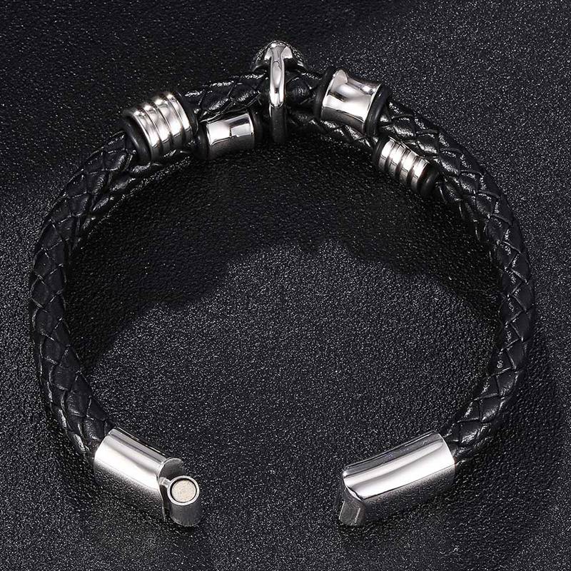 Bracelet Homme Tête de Bouddha Jonc Cuir Véritable Accessoires Fermoir Acier Inoxydable Bracelet Homme Bijou Porte-Bonheur