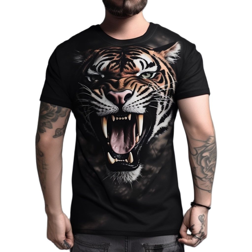 

Летняя мода, крутые футболки с рисунком тигра, мужские повседневные топы с круглым вырезом и забавным принтом, трендовая футболка большого размера с короткими рукавами, уличная одежда S