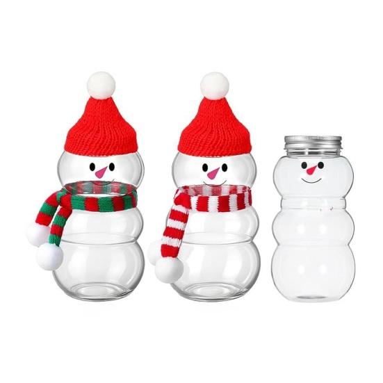 Garrafa de Bebida Boneco de Neve de Natal com Chapéu e Cachecóis 500ml Copo de Plástico à Prova de Vazamentos para Suco e Leite Garrafa de Água Reutilizável para Crianças