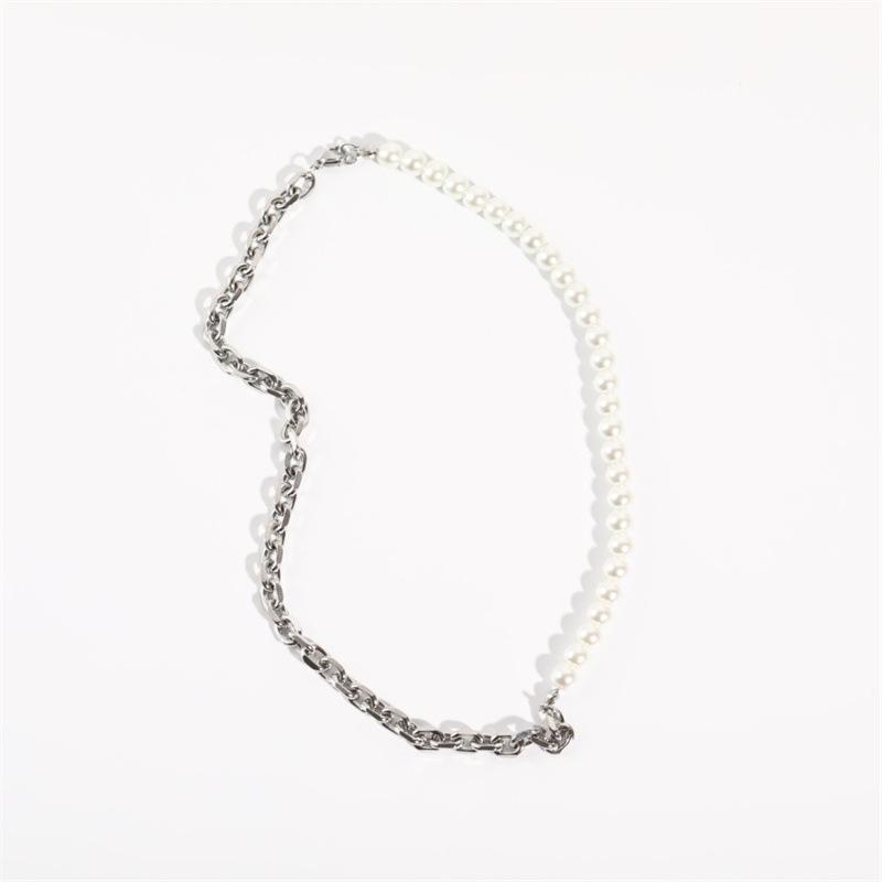Unisex Real Gold-Plated Cuban Pearl Necklace - Asymmetrical Stainless Steel Titanium Design
