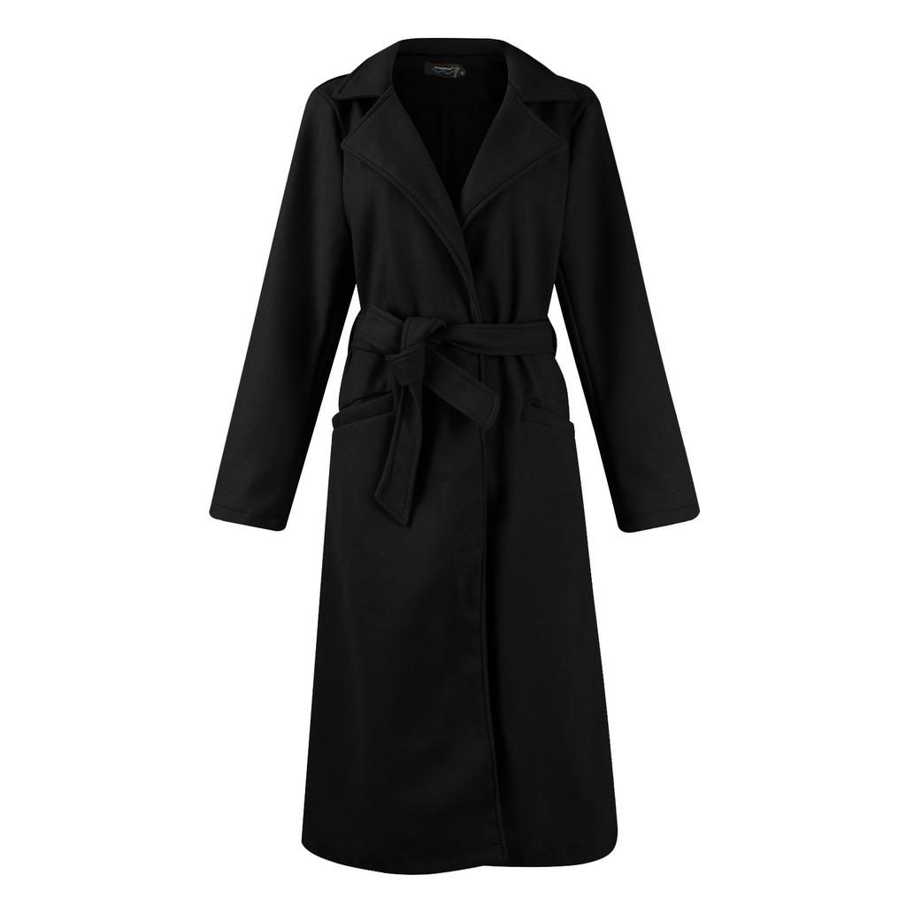 Women's Waist Cinching Long Woolen Women's Coat Jacket