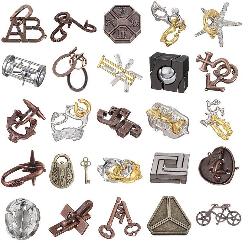 Kongming Lock Puzzle Set: Nine Interlocking Alloy Rings - Educational Disentanglement Toy