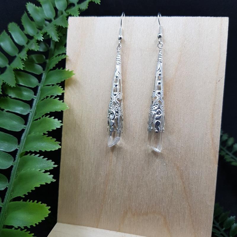 Retro Silver Color Filigree Long Crystal Dangle Earrings for Women Halloween Fantasy Elf Witchy Fairy Cosplay Jewelry Party Gift