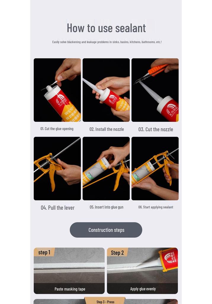 Yuhong Silicone Kitchen & Bathroom Waterproof Mildew-Proof Sealant for Countertops and Basins