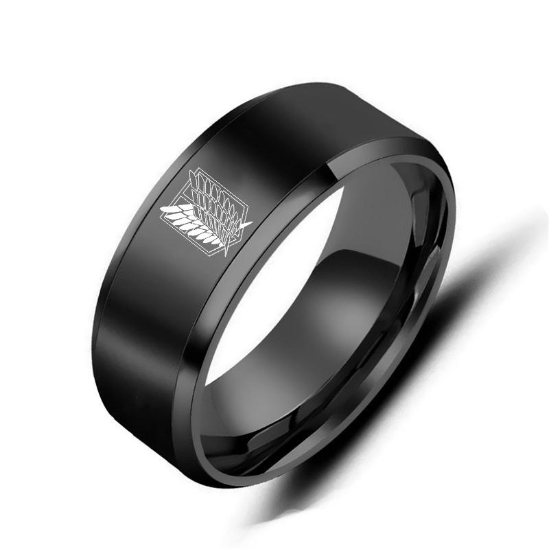 

8mm Attack on Titan Black Sliver Stainless Steel Ring Wings Of Liberty Flag Finger Rings For Men Women Charm Jewelry Anime Fans 6 чёрный