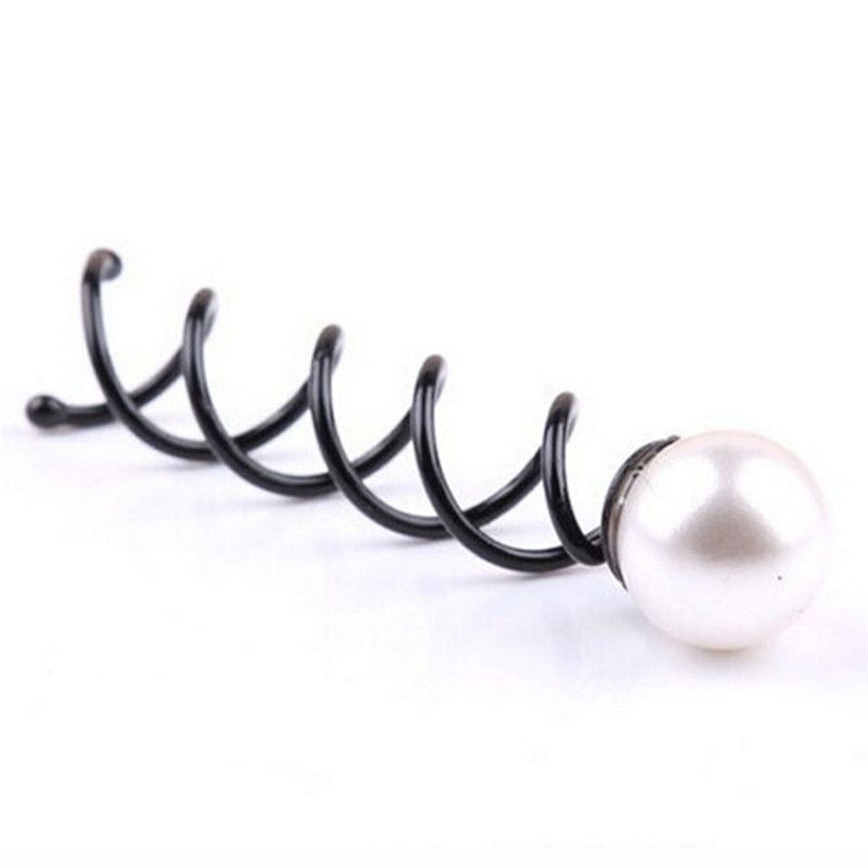 4pcs Women Fashion Hair Pins Spin Hair Accessory Hair Barrette Big Pearl Screw Clip Twist